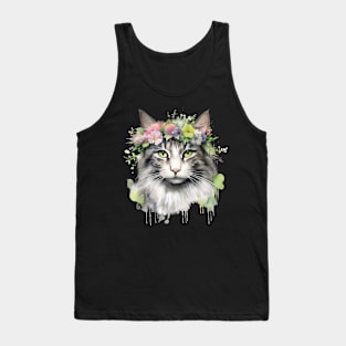 Cat Flowers Water Color Cat Mom Mother's Day Gift Idea Tank Top